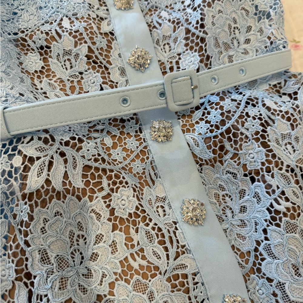 Self-Portrait Light Blue Lace Button-Front Mini Dress - Picture 5 of 5